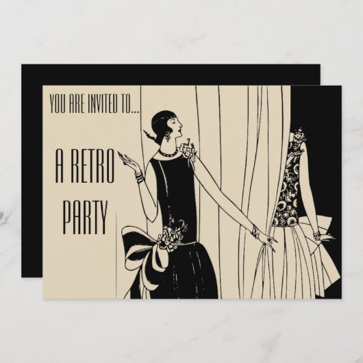 レトロのヴィンテージのフラッパーのとどろく二十代のパーティー 招待状 (正面/裏面)