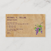 レトロのヴィンテージのブドウ園の収穫のブドウのワイナリー 名刺 (裏面)