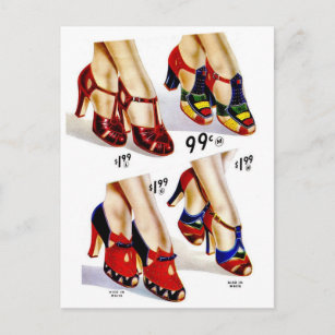 レトロのヴィンテージの低俗なファッション40sの女性の靴 ポストカード