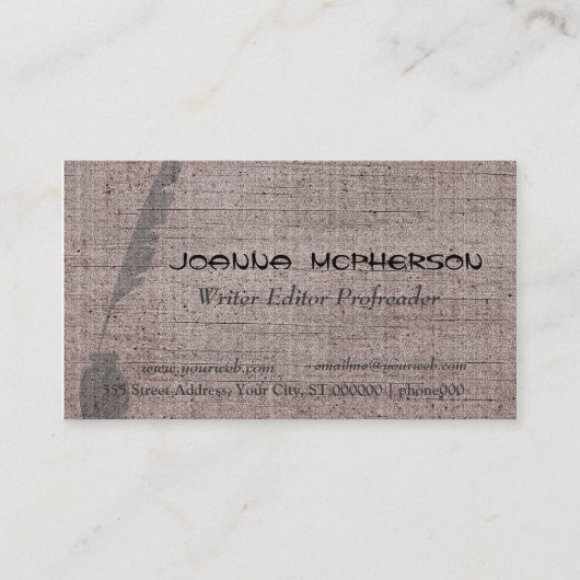 レトロのヴィンテージの作家の羽のクイル 名刺 (正面)