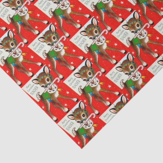 レトロのヴィンテージの先生のトナカイのクリスマスのティッシュ 薄葉紙 (詳細)