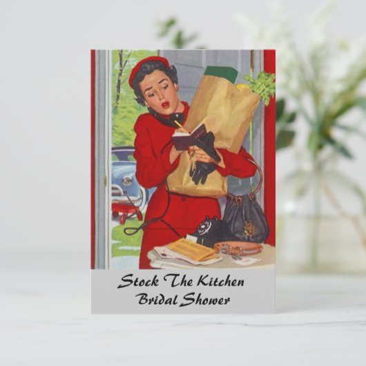 レトロのヴィンテージの台所ブライダルシャワー招待状 招待状 (スタンド正面)