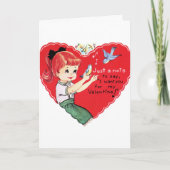 レトロのヴィンテージの女の子のバレンタインの休日カード シーズンカード (正面)