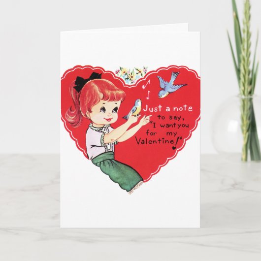 レトロのヴィンテージの女の子のバレンタインの休日カード シーズンカード (正面)