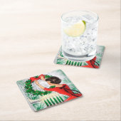 レトロのヴィンテージの女性クリスマス・パーティのコースター スクエアペーパーコースター (インサイチュ)