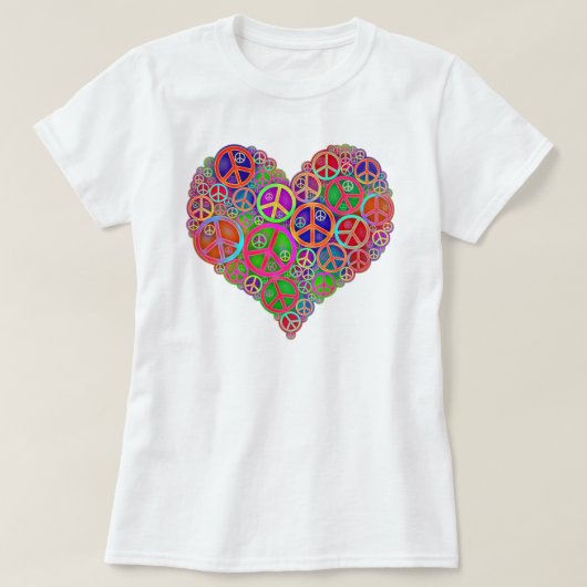 レトロのヴィンテージの平和ハート Tシャツ (デザイン正面)