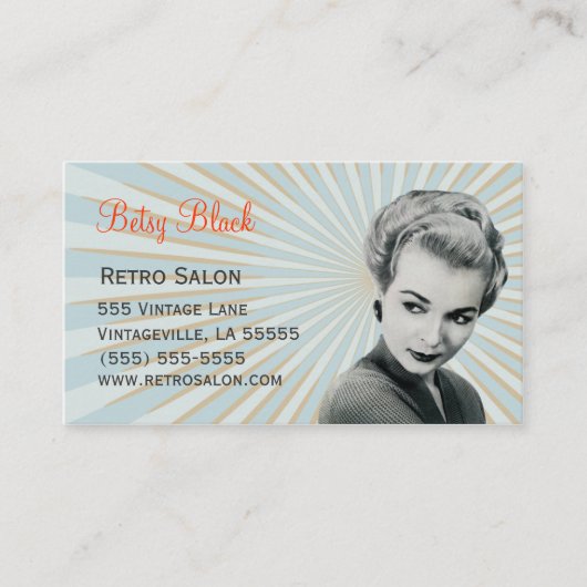 レトロのヴィンテージの日が差すことの美容師の名刺 名刺 (正面)