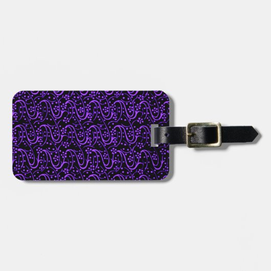 レトロのヴィンテージの渦巻の紫色の黒い荷物のラベル ラゲッジタグ (正面横)