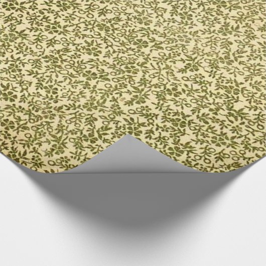 レトロのヴィンテージの花のオリーブ色の花 ラッピングペーパー (角)