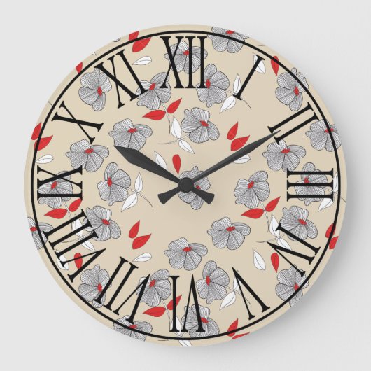 レトロのヴィンテージの花のローマ数字 ラージ壁時計 (正面)