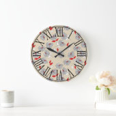 レトロのヴィンテージの花のローマ数字 ラージ壁時計 (ホーム)