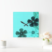 レトロのヴィンテージの花柄の花のティール（緑がかった色）の柱時計 スクエア壁時計 (ホーム)