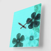 レトロのヴィンテージの花柄の花のティール（緑がかった色）の柱時計 スクエア壁時計 (傾斜)