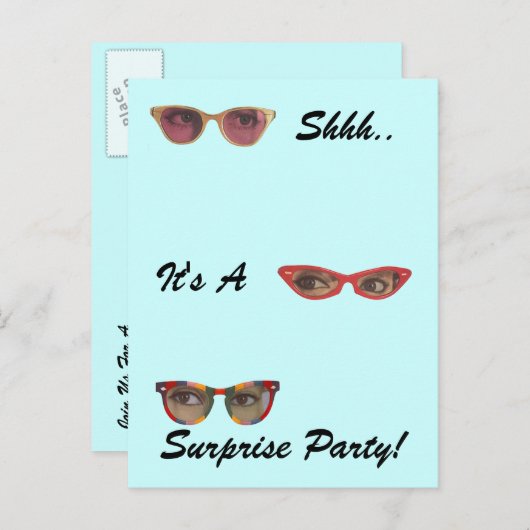 レトロのヴィンテージの郵便はがきのびっくりパーティの慎重なおもしろい インビテーションポストカード (正面/裏面)