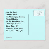 レトロのヴィンテージの郵便はがきのびっくりパーティの慎重なおもしろい インビテーションポストカード (裏面)