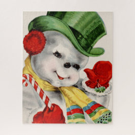 レトロのヴィンテージの雪だるまのクリスマスのお祝いのパズル ジグソーパズル