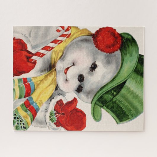 レトロのヴィンテージの雪だるまのクリスマスのお祝いのパズル ジグソーパズル (横)