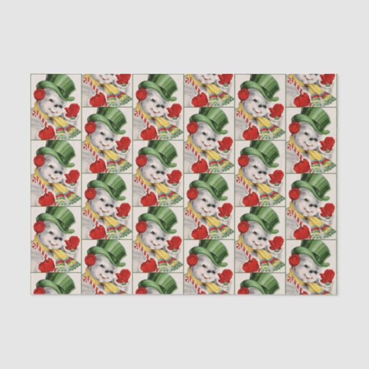 レトロのヴィンテージの雪だるまのクリスマスの休日のティッシュ 薄葉紙 (正面)