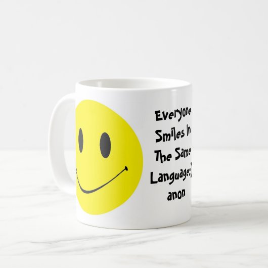 レトロのヴィンテージの顔の幸せなスマイルのにやにや笑いのマグのコップ コーヒーマグカップ (正面左)