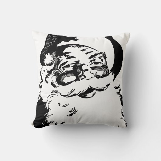 レトロのヴィンテージの黒い及びホワイトクリスマスサンタクロース クッション (正面)