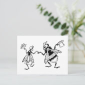 レトロのヴィンテージの黒く及び白くかわいくおもしろいな虫の結婚式 ポストカード (スタンド正面)