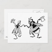 レトロのヴィンテージの黒く及び白くかわいくおもしろいな虫の結婚式 ポストカード (正面/裏面)