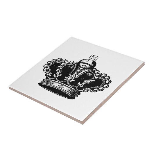 レトロのヴィンテージの黒く及び白く美しく王室のな王冠 タイル (側面)