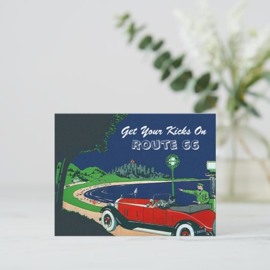 レトロのヴィンテージはルート66の郵便はがきのあなたの蹴りを得ます ポストカード (スタンド正面)