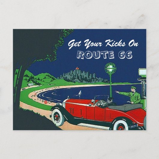 レトロのヴィンテージはルート66の郵便はがきのあなたの蹴りを得ます ポストカード (正面)
