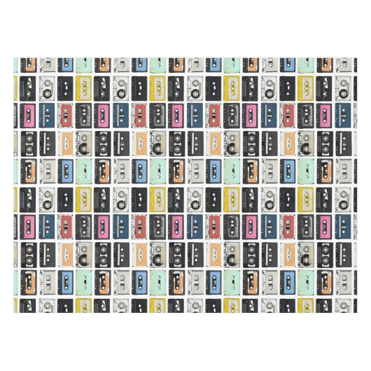 レトロのヴィンテージカセット組合せは芸術パターンを録音します テーブルクロス (正面(横))