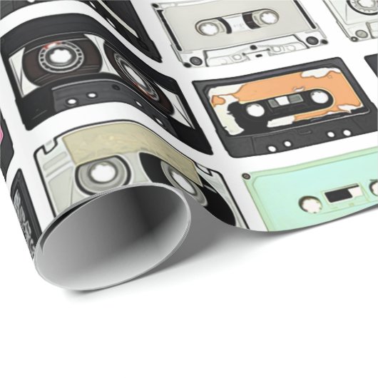 レトロのヴィンテージカセット組合せは芸術パターンを録音します ラッピングペーパー (ロールコーナー)