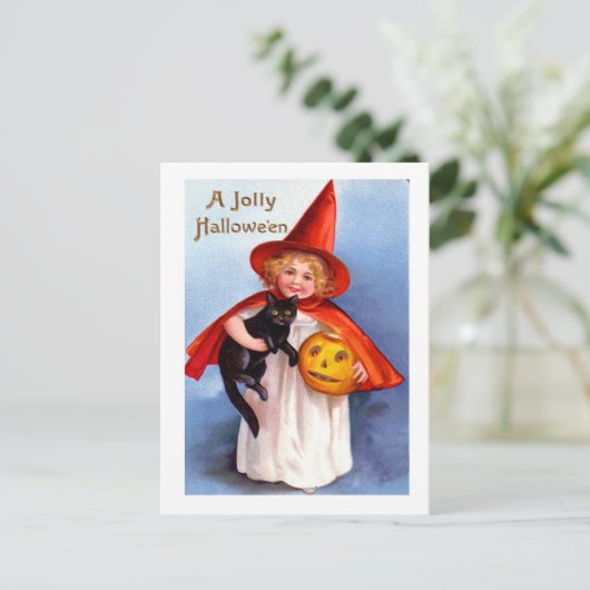 レトロのヴィンテージハロウィンすてきなハロウィン シーズンポストカード (スタンド正面)