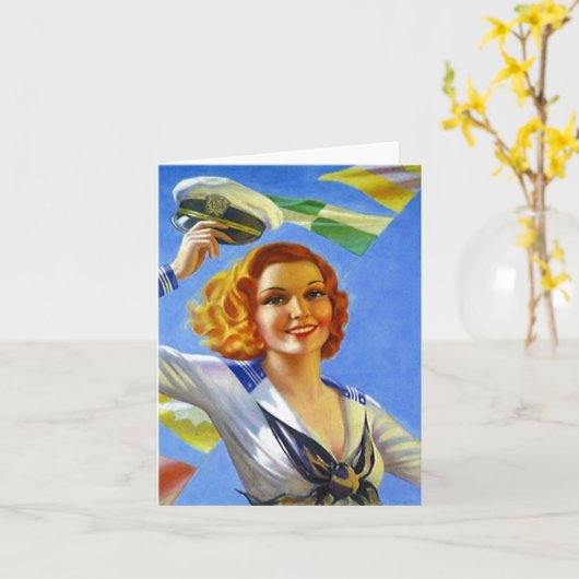 レトロのヴィンテージ海軍船員Pinの空白のなメッセージカード カード (黄色い花)