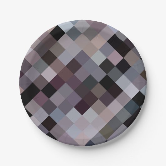 レトロのヴィンテージ色の立方体ピクセルパターン ペーパープレート (正面)