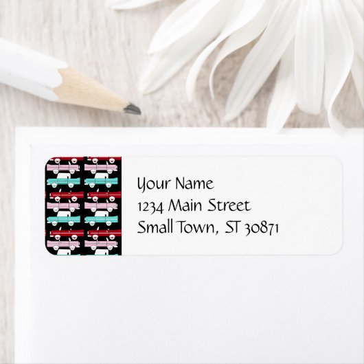 レトロのヴィンテージ車のピンクの赤い青緑は改造しました ラベル (インサイチュ)