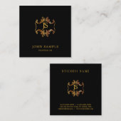 レトロの一見の黒および金ゴールドの芸術的なモノグラムの平野 スクエア名刺 (正面/裏面)