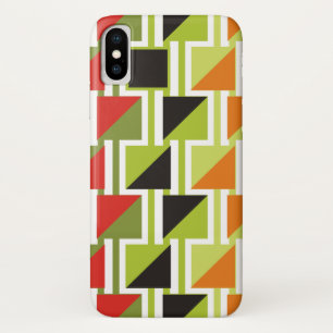 レトロの三角形のパターンと緑の黒い正方形 iPhone X ケース