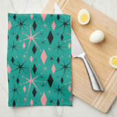 レトロの世紀半ばのスターバストおよびダイヤモンドの皿 キッチンタオル (四つ折り)