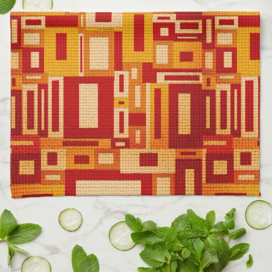 レトロの世紀半ばのモダンなGeometricsの台所タオル キッチンタオル (折り畳み)