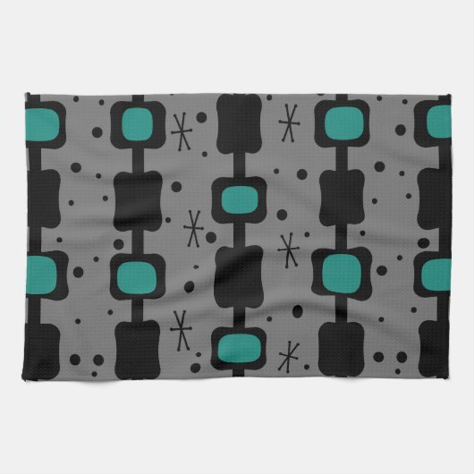 レトロの中モダン段ボックスティール（緑がかった色） キッチンタオル (横)