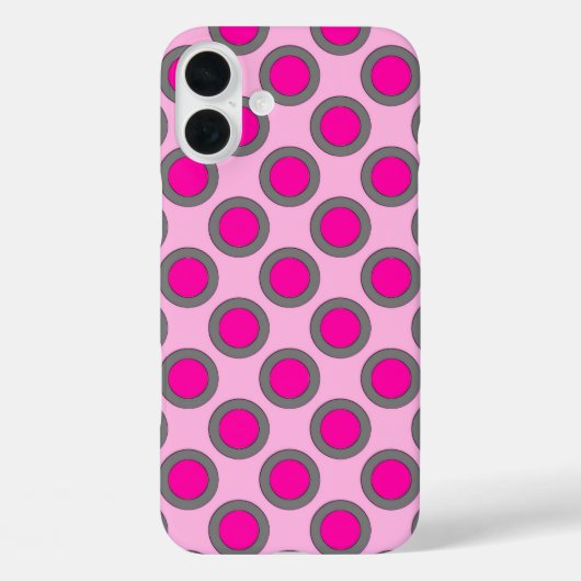 レトロの丸いドット、明るい赤紫色、グレーとピンク Case-Mate iPhoneケース (裏面)