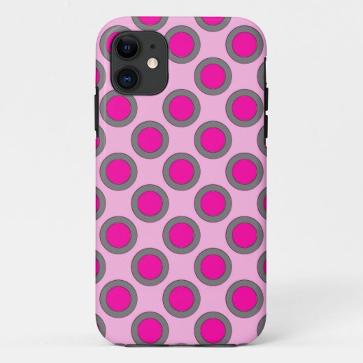 レトロの丸いドット、明るい赤紫色、グレーとピンク Case-Mate iPhoneケース (裏面)