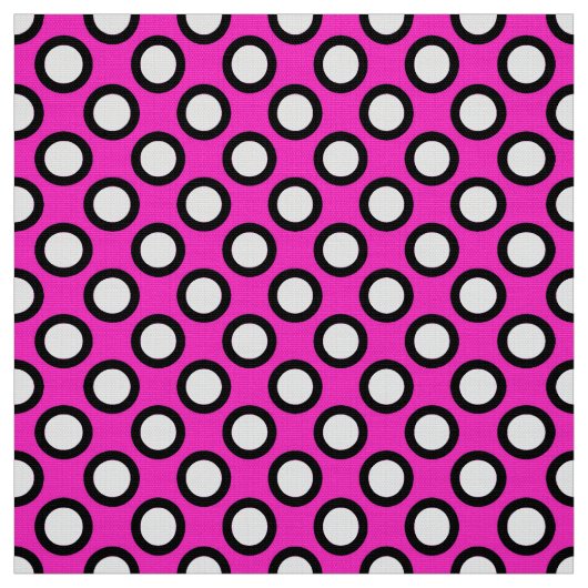 レトロの丸い点、明るい赤紫色、白黒 ファブリック (見本)
