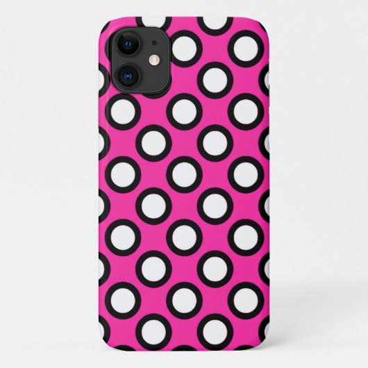 レトロの丸い点、明るい赤紫色、白黒 Case-Mate iPhoneケース (裏面)