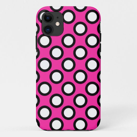 レトロの丸い点、明るい赤紫色、白黒 Case-Mate iPhoneケース (裏面)