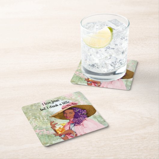 レトロの主婦のカラーハットカクテルフラワー スクエアペーパーコースター (インサイチュ)