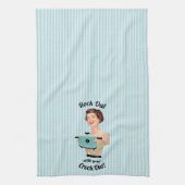 レトロの主婦ロックアウトあなたのクロックをアウト キッチンタオル (縦)