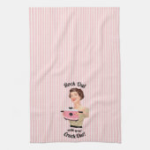 レトロの主婦ロックアウトあなたのクロックをアウト キッチンタオル (縦)