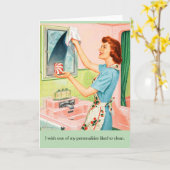 レトロの主婦 – 掃除が好きじゃない。 カード (黄色い花)