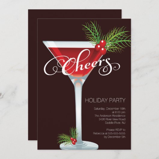 レトロの休日のカクテルのパーティの招待状 招待状 (正面/裏面)